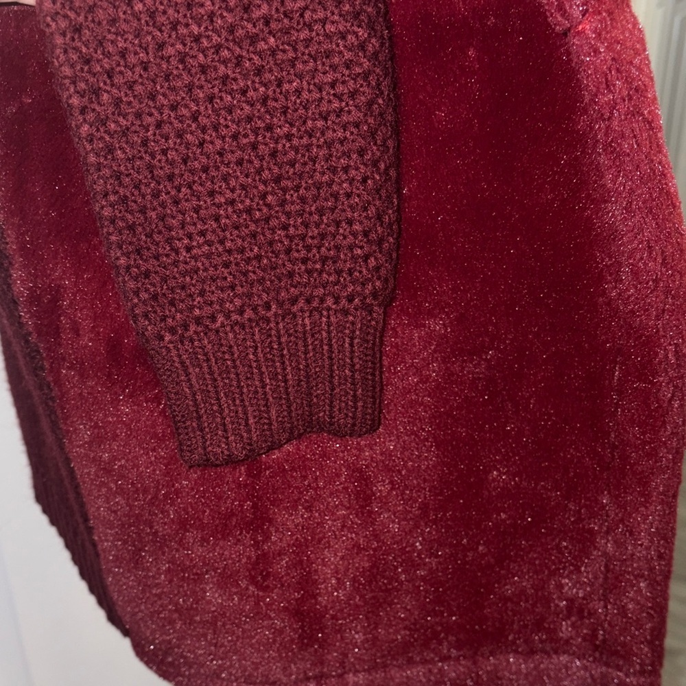 Burgundy Faux Fur and Knit Sweater Coat - Picture 5 of 16